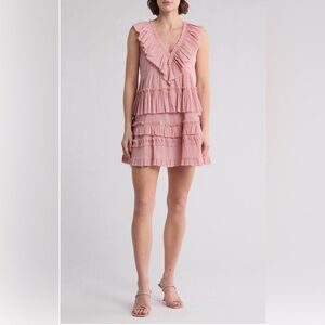 Know One Cares Sleeveless Ruffled Tiered Pink Mini Dress‎